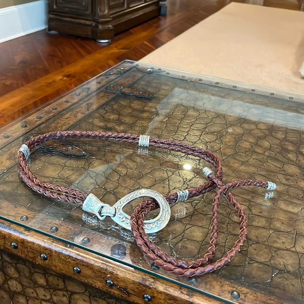 Vintage Brighton 1994 Brown Hip Western Split Braid Leather Lasso Rope Bel